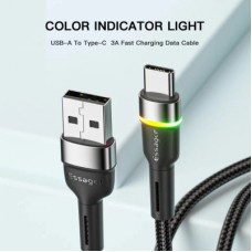 Дата кабель USB 2.0 AM to USB-C 0.5m 3A LED black Essager (EXCT-XCDB01) - Фото