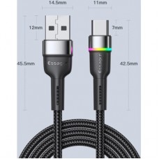 Дата кабель USB 2.0 AM to USB-C 0.5m 3A LED black Essager (EXCT-XCDB01) - Фото