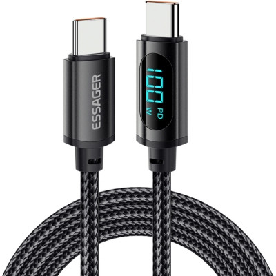 Дата кабель USB-C to USB-C 1.0m 100W LED black Essager (EXCT1-XY01-P)