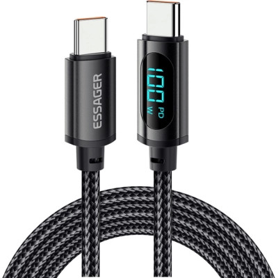 Дата кабель USB-C to USB-C 2.0m 100W LED black Essager (EXCT1-XYA01-P)
