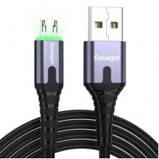 Дата кабель USB 2.0 AM to Micro 5P 2.0m 2.4A LED black Essager (EXCM-XGA0G) - Фото