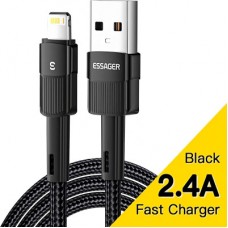 Дата кабель USB 2.0 AM to Lightning 2.0m 2.4A black Essager (EXCL-XCA01) - Фото