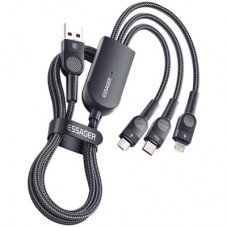 Дата кабель USB 2.0 AM to Lightning + Micro 5P + Type-C 1.2m 66W black Essager (EXCMTL-XJ01) - Фото