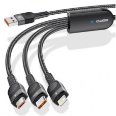 Дата кабель USB 2.0 AM to Lightning + Micro 5P + Type-C 1.2m 66W black Essager (EXCMTL-XJ01) - Фото