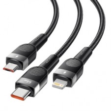 Дата кабель USB 2.0 AM to Lightning + Micro 5P + Type-C 1.2m 66W black Essager (EXCMTL-XJ01) - Фото