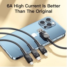 Дата кабель USB 2.0 AM to Lightning + Micro 5P + Type-C 1.2m 66W black Essager (EXCMTL-XJ01) - Фото