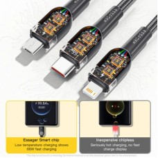 Дата кабель USB 2.0 AM to Lightning + Micro 5P + Type-C 1.2m 66W black Essager (EXCMTL-XJ01) - Фото