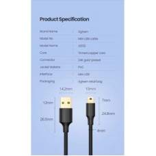Дата кабель USB 2.0 AM to Mini 5P 1.0m US132 black Ugreen (10355) - Фото