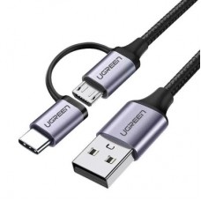 Дата кабель USB 2.0 AM to USB-C + Micro 5P 1.0m 3A US177 black Ugreen (30875) - Фото