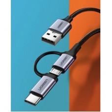 Дата кабель USB 2.0 AM to USB-C + Micro 5P 1.0m 3A US177 black Ugreen (30875) - Фото