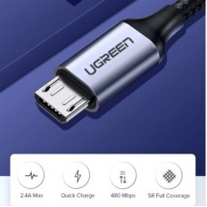 Дата кабель USB 2.0 AM to Micro 5P 1.5m 2A US290 black Ugreen (60147) - Фото