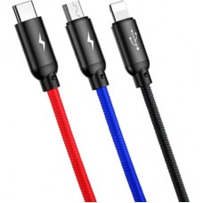 Дата кабель USB 2.0 AM to Lightning + Micro 5P + USB-C 1.2m 5A black Baseus (CAMLT-BSY01) Дата кабель USB 2.0 AM to Lightning + Micro 5P + USB-C 1.2m 5A black Baseus (CAMLT-BSY01) - Фото