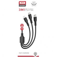 Дата кабель USB 2.0 AM to Lightning + Micro 5P + USB-C 3A black XO (CB-23U3-BK) - Фото