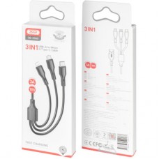 Дата кабель USB 2.0 AM to Lightning + Micro 5P + USB-C 3A black XO (CB-23U3-BK) - Фото