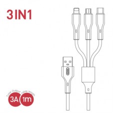 Дата кабель USB 2.0 AM to Lightning + Micro 5P + USB-C 3A black XO (CB-23U3-BK) - Фото