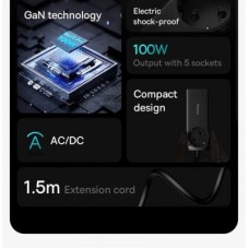 Зарядное устройство Baseus AC + 2xUSB-C 100W + 2xUSB + cable USB-C to USB-C 100W 1.0m black (PSZM000401) - Фото