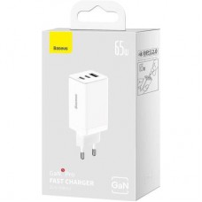 Зарядний пристрій Baseus 2xUSB-C 65 W + 1xUSB GaN + cable USB-C to USB-C 100 W 1.0m white (CCGP120202) Зарядний пристрій Baseus 2xUSB-C 65 W + 1xUSB GaN + cable USB-C to USB-C 100 W 1.0m white (CCGP120202) - Фото