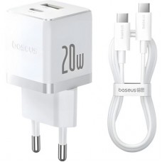 Зарядное устройство Baseus 1xUSB-C 20W + 1xUSB white + cable USB-C to USB-C 60W 1.0m (P10111608213-01)