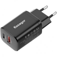 Зарядний пристрій Essager 1xUSB + 1xUSB-C PD30W black (ECTPQS-ZTB01) - Фото