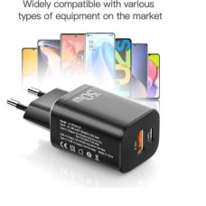 Зарядний пристрій Essager 1xUSB + 1xUSB-C PD30W black (ECTPQS-ZTB01) - Фото