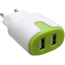 Зарядное устройство Patron 2xUSB 2.0 2A/1A white/green (PN-2USB-220V-G)