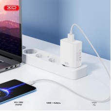 Зарядний пристрій XO USB 120 W + cable USB to USB-C white (XO-L128U) - Фото