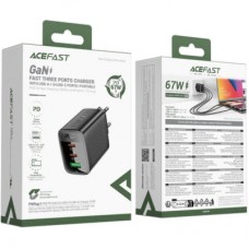 Зарядний пристрій Acefast 2xUSB-C + 1xUSB 67W GaN black (6974316284048) - Фото