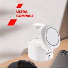 Зарядное устройство Canyon 4-in-1 wireless charging stand 30W + cable 1.0m white (CNS-WCS405WW/A) - Фото