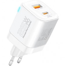 Зарядний пристрій Promate USBC PD25W + USBA QC3.0 18 W White (powerport-25ac.white) - Фото