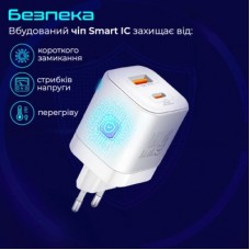 Зарядний пристрій Promate USBC PD25W + USBA QC3.0 18 W White (powerport-25ac.white) - Фото