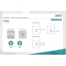 Зарядний пристрій Digitus 2xUSB-C PD65W GaN (DA-10063) - Фото