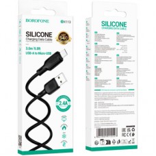 Дата кабель USB 2.0 AM to Micro 5P 3.0m Lenny silicone BX113 black BOROFONE (6941991115547) - Фото
