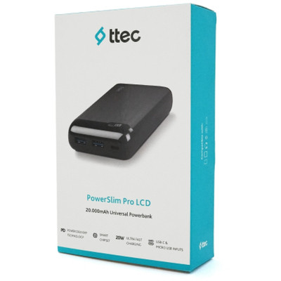 Батарея універсальна Ttec 20000 mAh, Output 2*USB + Type-C, 20 W, Black (2BB186S)
