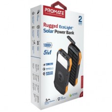 Батарея универсальная Promate 10000mAh PD/20W, QC/3/0, Solar, QI, IP65 (solartank-10pdqi.black) - Фото