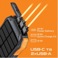 Батарея универсальная Promate 10000mAh PD/20W, QC/3/0, Solar, QI, IP65 (solartank-10pdqi.black) - Фото
