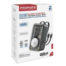 Батарея універсальна Promate 10000 mAh PD/35W, iWatch charging (mavrix.black) - Фото