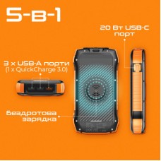 Батарея универсальная Promate 20000mAh PD/20W, QC/3/0, Solar, QI, IP65 (solartank-20pdqi.black) - Фото