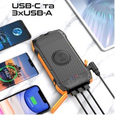 Батарея универсальная Promate 20000mAh PD/20W, QC/3/0, Solar, QI, IP65 (solartank-20pdqi.black) - Фото