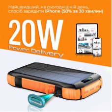 Батарея универсальная Promate 20000mAh PD/20W, QC/3/0, Solar, QI, IP65 (solartank-20pdqi.black) - Фото