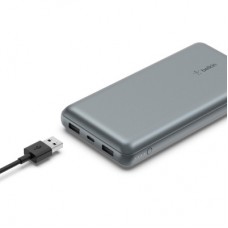 Батарея універсальна Belkin 10000 mAh 15 W 2xUSB-A, USB-C Gray (BPB011BTGY) - Фото
