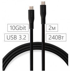 Дата кабель USB-C to USB-C 2.0m UBS3.2 Gen2 10G 240W Chip Silicon Black Vinga (VCPDCCC3242SB) - Фото