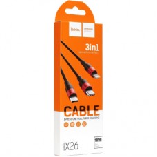 Дата кабель USB 2.0 AM to Lightning + Micro 5P + USB-C 1.0m Xpress one X26 black+red HOCO (6957531080282) - Фото