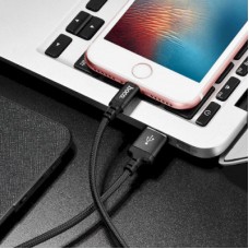 Дата кабель USB 2.0 AM to Lightning 1.0m 2 A nylon X14 black HOCO (6957531062820) - Фото