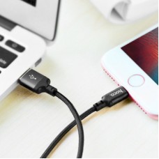 Дата кабель USB 2.0 AM to Lightning 1.0m 2 A nylon X14 black HOCO (6957531062820) - Фото