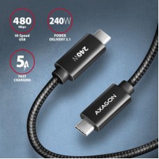 Дата кабель USB-C to USB-C 1.0m USB 2.0 PD 240W 5A black AXAGON (BUCM2-CM10AB) - Фото
