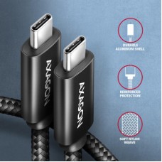 Дата кабель USB-C to USB-C 2.5m USB 2.0 PD 240W 5A black AXAGON (BUCM2-CM25AB) - Фото