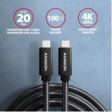Дата кабель USB-C to USB-C 1.0m USB 3.2 Gen 2 PD 100W 5A 4K black AXAGON (BUCM32-CM10AB) - Фото