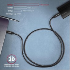 Дата кабель USB-C to USB-C 1.0m USB 3.2 Gen 2 PD 100W 5A 4K black AXAGON (BUCM32-CM10AB) - Фото