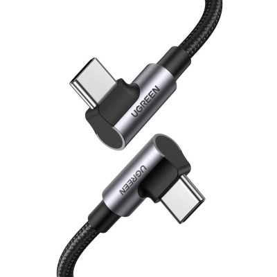 Дата кабель USB-C to USB-C 1.0m 100 W (20V/5A) 90° corner braided black UGREEN (70696)