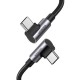 Дата кабель USB-C to USB-C 1.0m 100 W (20V/5A) 90° corner braided black UGREEN (70696)
